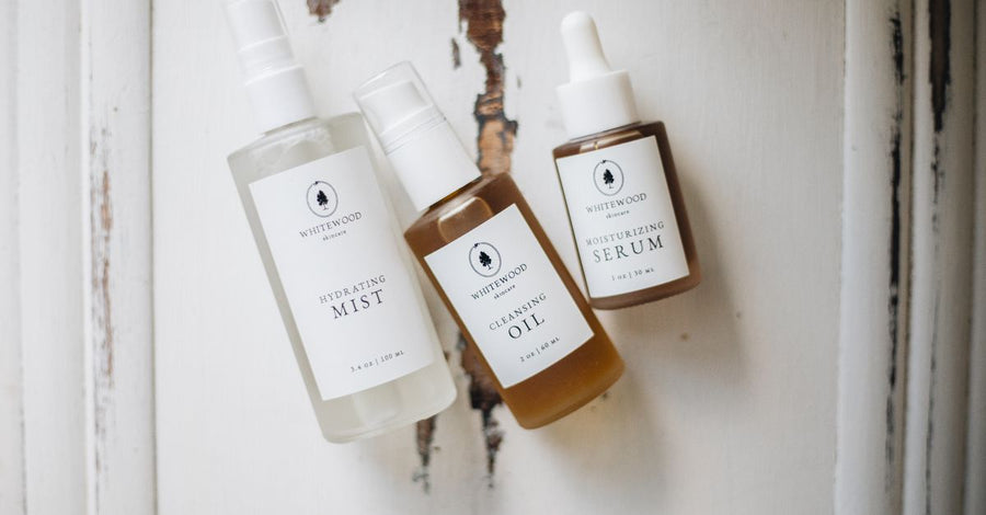 Minimalist flat lay of natural skincare products